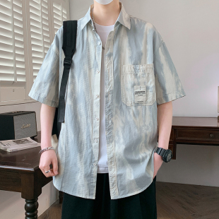 2026夏上新初高中男学生短袖 简约帅气男孩户外出行休闲上衣服 衬衫