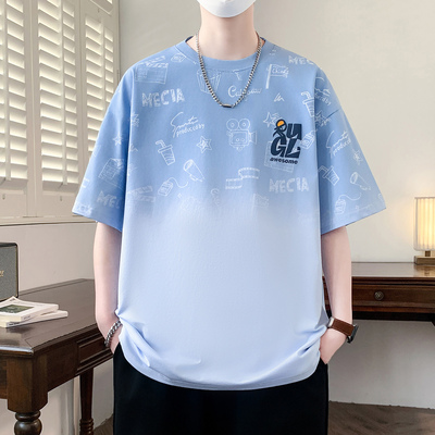 青少年短袖t恤男孩渐变初高中学生日常休闲宽松2026夏季半袖衫潮