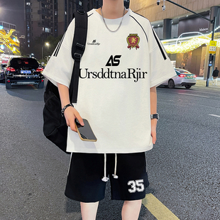 2026初高中男生夏季 男学生宽松短袖 长裤 休闲两件套潮 速干运动套装