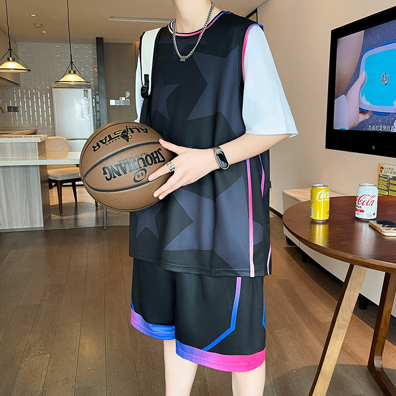 夏季速干冰丝篮球服套装男孩青少年初高中学生大童短袖t恤五分裤