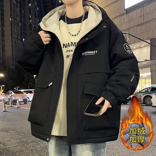 2025秋冬新款 加绒加厚外套男孩青少年初高中学生大童港风帅气夹克