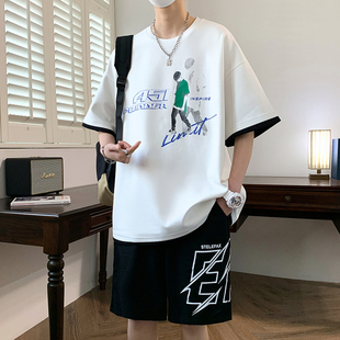 2026夏季 男孩大童初中高中学生宽松休闲短袖 短裤 两件套 青少年套装