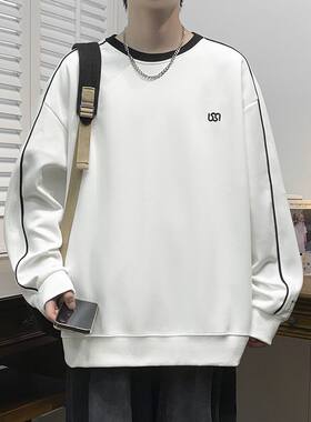 2026新款秋季男士长袖T恤圆领拼接明线男式卫衣青年上衣休闲百搭