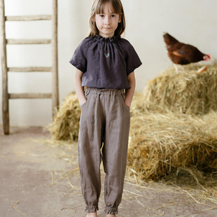 一谷亚麻立陶宛小爱丽丝系列同款儿童亚麻长裤男女宝宝百搭裤子夏