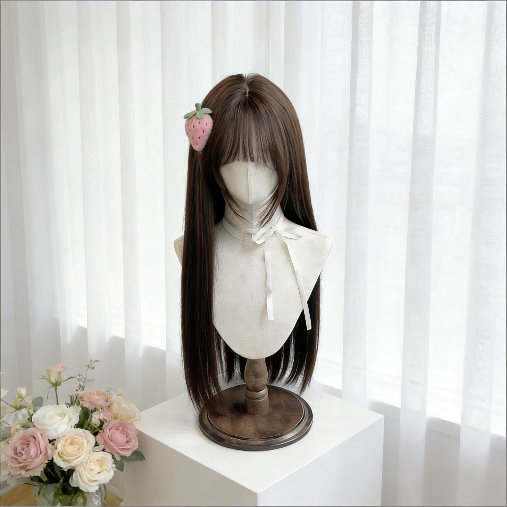 韩系氛围感网红款假发全头套空气刘海黑长直自然蓬松日常整顶头套