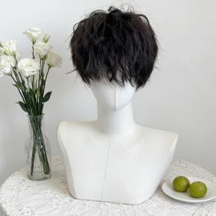 流行假发卷发莱斯利男生短发自然头顶男士帅气蓬松日常仿真全头套