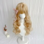 假头发女lolita洛丽塔优雅自然65cm长卷发米白色层次洋娃娃卷假发