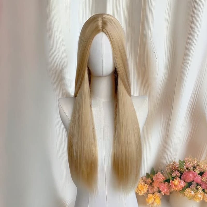 假毛长直发中分女整顶米白色万用