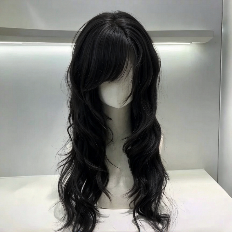lolita斜刘海大波浪整顶假发