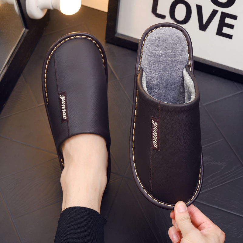 真皮棉拖鞋冬季防滑厚底保暖防滑