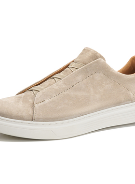 男鞋板鞋乐福鞋春秋低帮套脚反绒皮复古滑板运动休闲鞋大码韩版潮