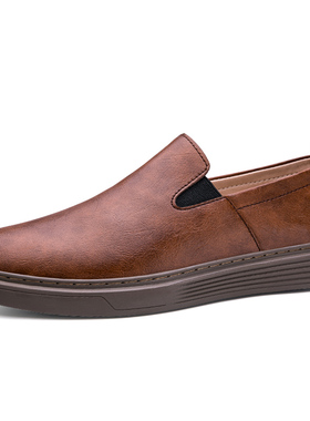 男女乐福鞋一脚蹬平底休闲鞋春夏低帮套脚牛皮面手工懒人皮鞋单鞋