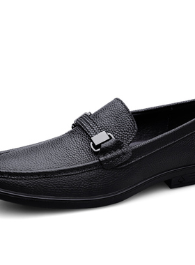 男女鞋商务休闲鞋春低帮套脚低跟英伦绅士正装皮鞋真皮头层牛皮面