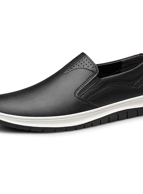 男鞋乐福鞋一脚蹬皮鞋春冬低帮套脚牛皮面平底板鞋加绒休闲鞋棉鞋