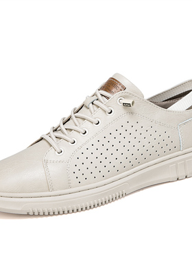 男女板鞋平底鞋春夏低帮系带镂空透气孔牛皮面休闲鞋大码皮鞋单鞋