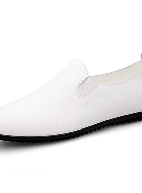 男一脚蹬懒人小皮鞋春夏低帮套脚牛皮面平底鞋乐福休闲鞋驾车单鞋