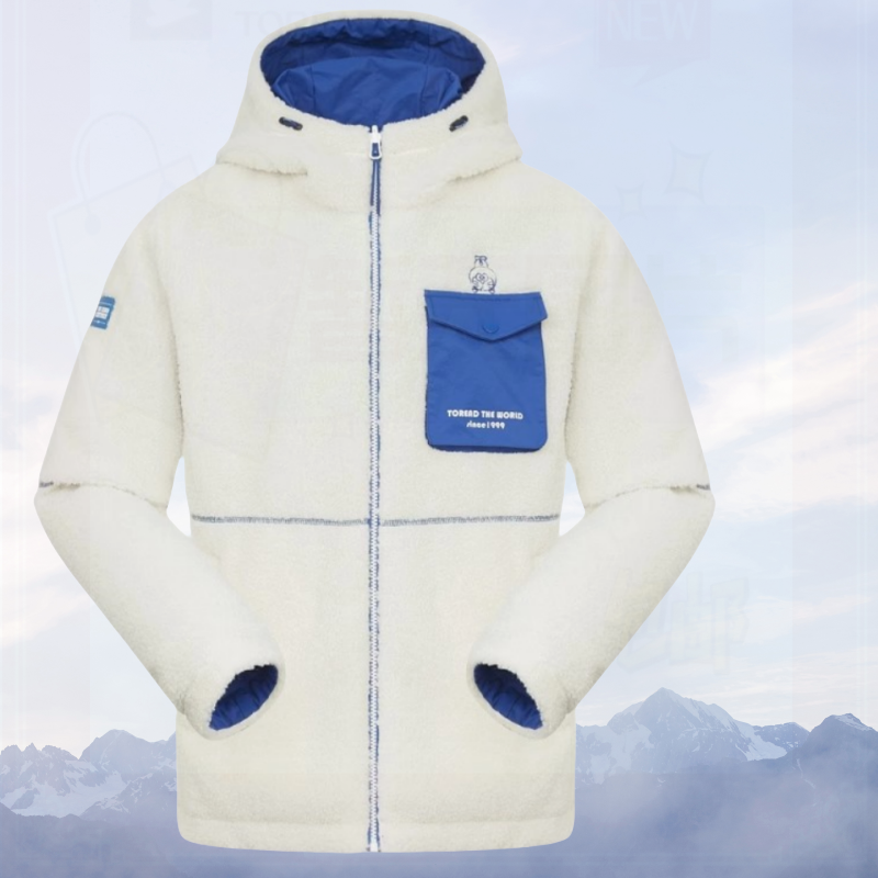 探路者抓绒连帽外套卡通图案休闲青少年加厚绒衣双面穿开衫运动服