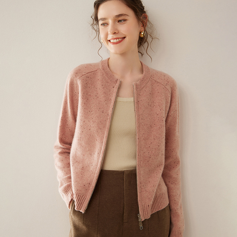 清河县日高羊绒制品有限公司秋冬新款山羊绒开衫女加厚短款双拉链