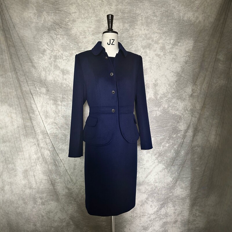 高级定制王妃同款藏蓝色羊毛上衣外套背心连衣裙时尚套装裙通勤秋