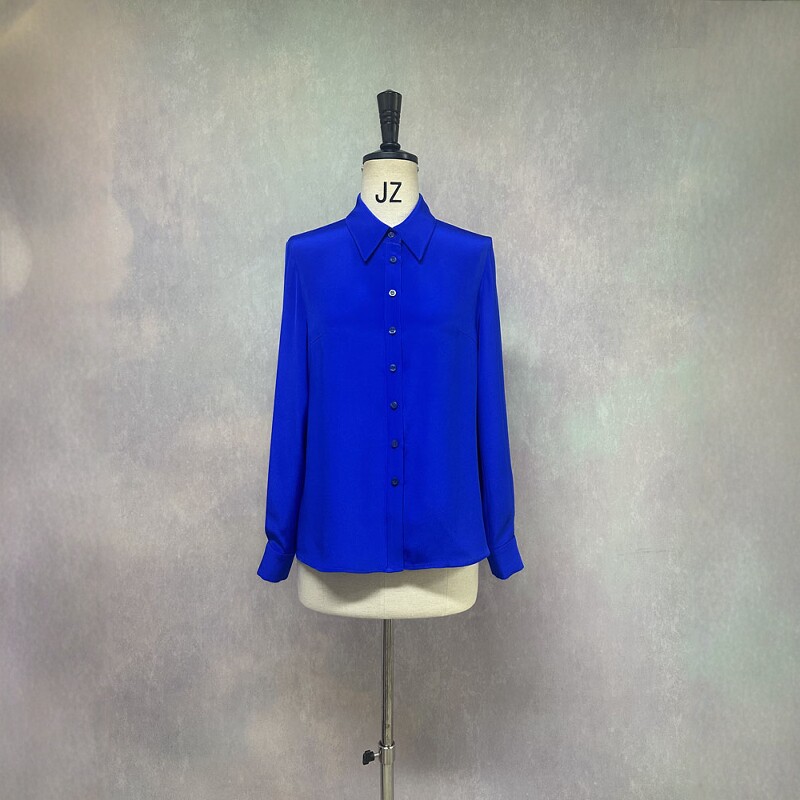 高端定制王妃30姆米重磅真丝宝蓝色衬衫OL桑蚕丝上衣百搭时尚通勤