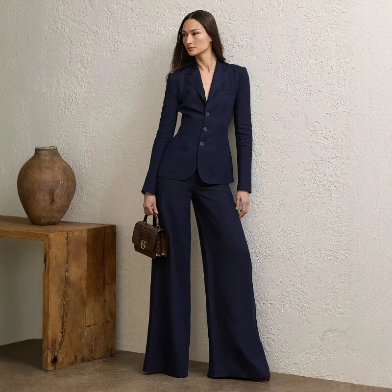 2025春秋新款藏青色羊毛西装套装裤子两件套装修身OL通勤商务正装
