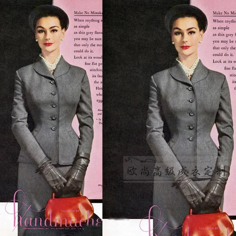 欧美复古大气西装套装裙青果领春