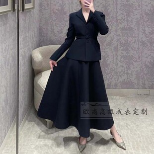 大摆裙名媛优雅大牌套装 桑蚕丝羊毛西装 丝毛西服 裙女修身 裙 套装