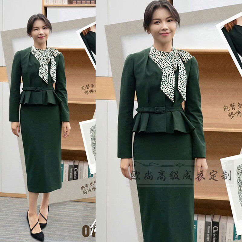 高级定制刘涛墨绿色羊毛西装套装裙女修身优雅通勤时尚秋冬新款长