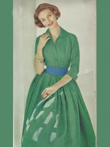 高级定制1950S复古绿色三醋酸连衣裙女收腰大摆裙长款气质优雅夏