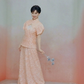 半裙优雅套装 上衣 裙国风礼服 杏粉色亮片新中式 高级定制明星同款