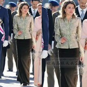 旗袍上衣外套黑色半裙时尚 浅绿色中式 套装 高级定制西班牙王后同款