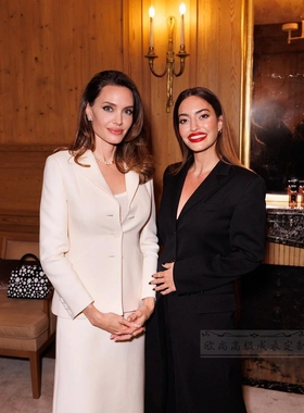 朱莉同款米白色丝毛西装外套+长半裙修身优雅套装裙春秋时尚西服