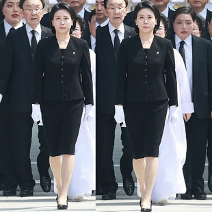 高端定制黑色V领西装外套+背心连衣裙两件职业西服套装裙商务正装