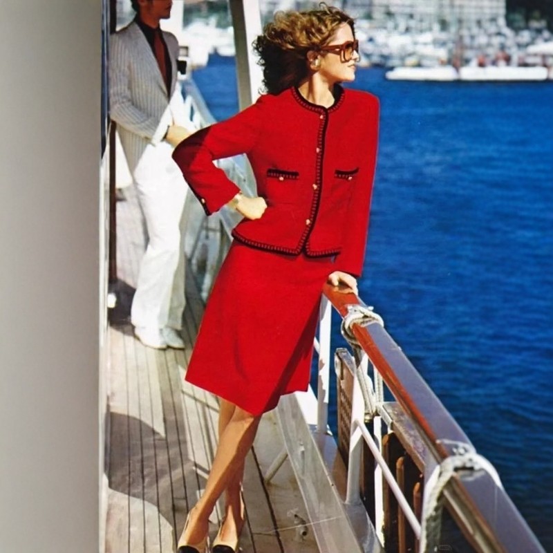 高级定制大牌羊毛红色圆领粗花呢小香风名媛套装裙女修身优雅大气,女装/女士精品,时尚套装,淘宝优惠券,粉丝福利购,淘宝优惠卷