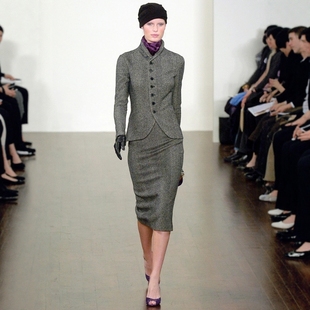 高级定制经典秀场同款浅灰色人字纹羊毛西装套装裙修身英伦老钱风