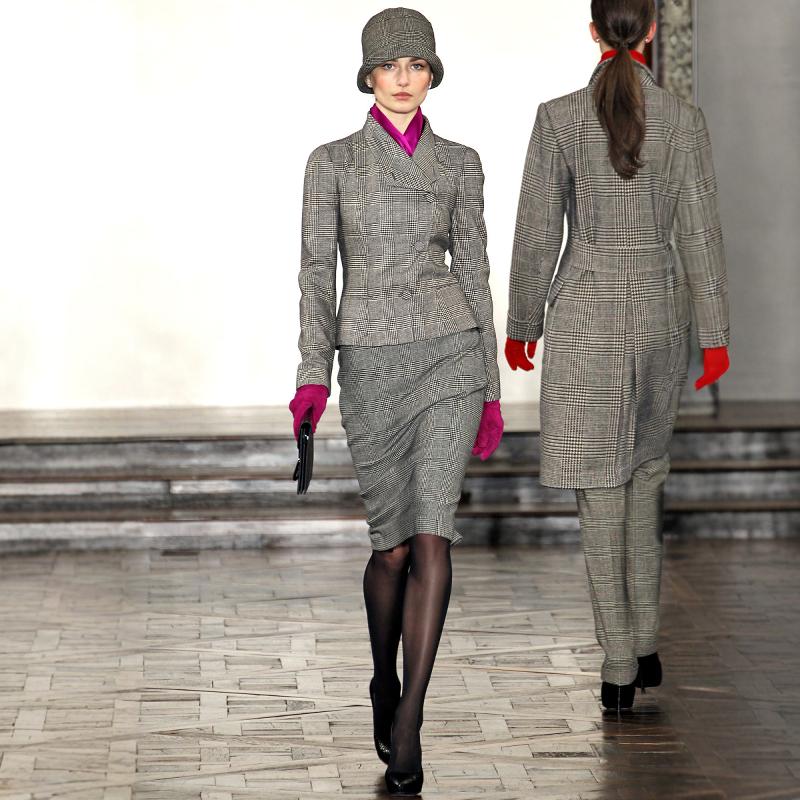 高端定制卡其色格纹老钱风西装套装裙不对称设计优雅复古春秋通勤