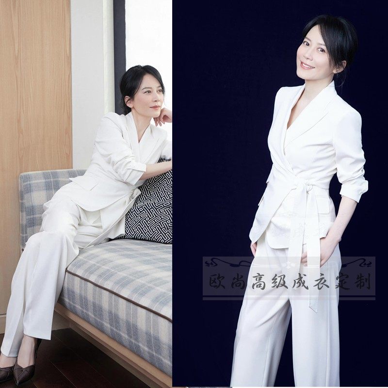 高级定制明星俞飞鸿同款白色围裹西装外套阔腿裤职业干练西服套装