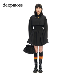 deepmoss 2023秋冬新款 女装 夹克收腰连衣裙 时尚 曜石黑两件式