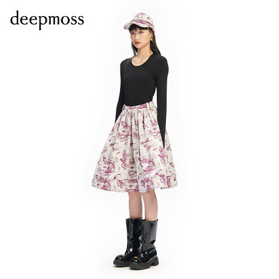 【deepmoss】2023秋冬新款女装时尚海洋舞会提花高腰伞裙连衣裙