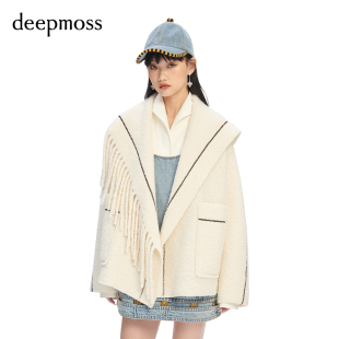 女装 2023秋冬新款 羊毛呢明线流苏翻领外套上衣 deepmoss 时尚