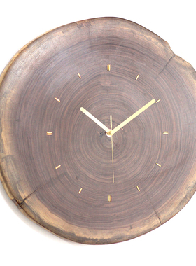 超大黑胡桃木嵌黄铜年轮钟实木客厅创意卧室餐厅酒店大堂静音挂钟