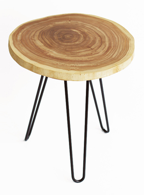 铁腿几天然榆木简单黑色铁艺边几全实木年轮北欧原木现代侘寂茶几