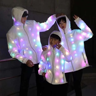 儿童LED发光衣服夜店蹦迪七彩连帽外套男女夜光演出服舞台表演服