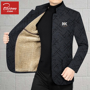 北极绒新款中老年男士毛呢大衣加绒加厚外套商务休闲高档时尚夹克