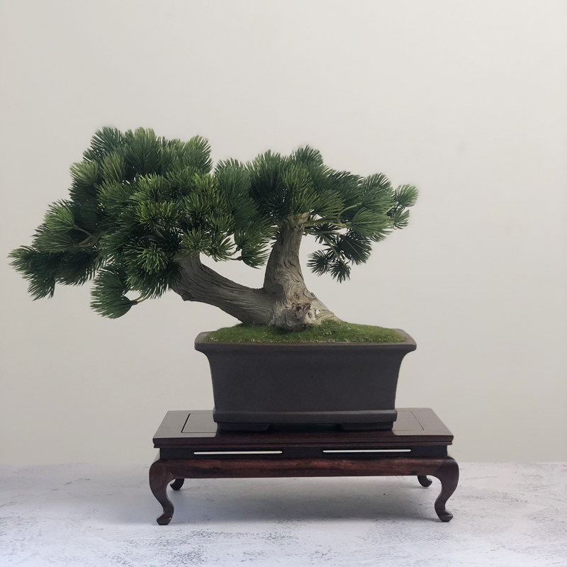 仿真迎客松盆景假松树紫砂花盆松柏崖柏装饰植物盆栽桌面客厅玄关