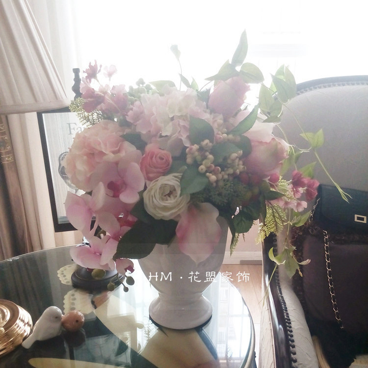 绣球玫瑰仿真花高级感逼真客厅花艺玄关美式餐桌花装饰假花摆设