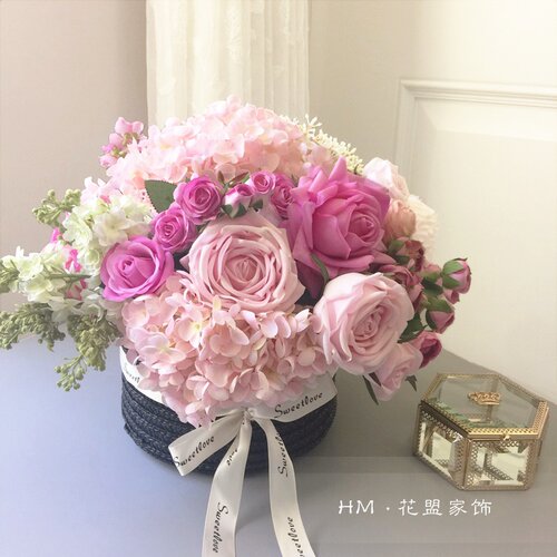 玫瑰绣球仿真花艺花篮套装客厅餐桌假花情人节送人生日乔迁开业 - 封面