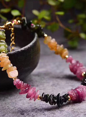 天然单圈碎石金色碧玺手链