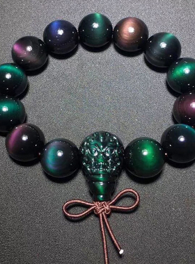 天然黑曜石貔貅手链佛塔雕刻念珠