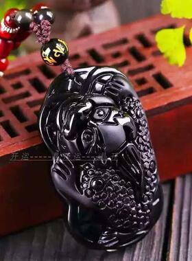 精工磨砂黑曜石金蟾男女款吊坠